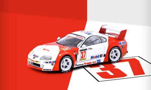 Tarmac Works 1:64 scale Diecast Model Le Mans Car compatible with Toyota Supra GT (No.27 24H Le Mans 1995) in White/Red
