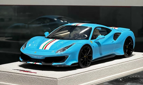 1/18 MR Collection Ferrari 488 Pista (Baby Blue with Italian Flag Stripes)  Resin Car Model