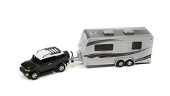 1/64 Johnny Lightning 2010 Toyota FJ Cruiser (Dark Green) with Camper Trailer Diecast Car Model