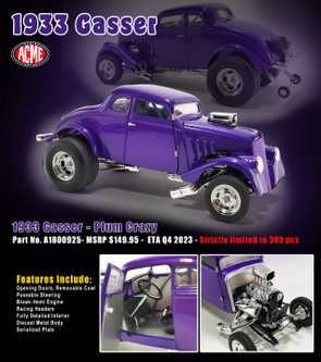 国内未入荷 1/18 ACME '40 WILLYS GASSER HEMI 1/18 ACME Pork Chop's 1941 Gasser Alky Hauler Diecast Car Model