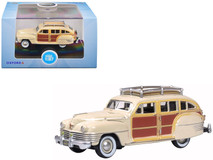 1942 Chrysler Town & Country Woody Wagon Catalina Tan with Wood Panels and Roof Rack 1/87 (HO) Scale Diecast Model Car by Oxford Diecast