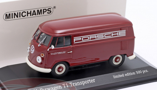 自動車 MINICHAMPS 1/43 VW Kastenwagen T1 1/43 Minichamps 1963 Volkswagen VW T1 Transporter Porsche (Red