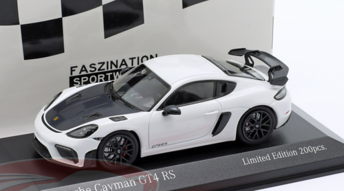 1/43 Minichamps 2021 Porsche 718 (982) Cayman GT4 RS (White with Black  Rims) Car Model