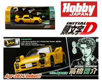 1/64 Hobby Japan Mazda RX-7 (FD3S) Red Sun Initial D vs Takumi Fujiwara Car Model Black Wheels with Keisuke Takahashi Figure Inside the Car