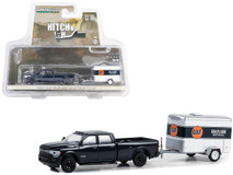 2023 Ram 2500 Pickup Truck Dark Blue Metallic and Small Cargo Trailer "GulfLube Motor Oil" "Hitch & Tow" Series 29 1/64 Diecast Model Car by Greenlight