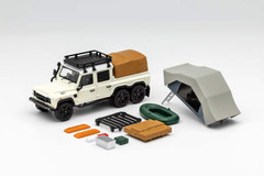 1/64 GCD Land Rover Defender 6x6 (Cream White) Diecast Car Model with Camping Accessories