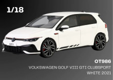 1/18 OTTO 2021 Volkswagen Golf 8 VIII GTI Clubsport (White) Car Model