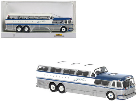 1956 GMC PD-4501 Scenicruiser Bus Silver and White with Blue Stripes  