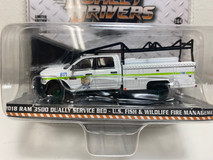 CHASE CAR 1/64 Greenlight 2018 Dodge Ram 3500 Dually Service Bed Truck White with Green Stripes "U.S. Fish & Wildlife Fire Management" "Dually Drivers" Diecast Car Model