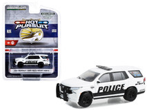 2021 Chevrolet Tahoe Police Pursuit Vehicle (PPV) White with Black Stripes "General Motors Fleet Police Show Vehicle" "Hot Pursuit - Hobby Exclusive" Series 1/64 Diecast Model Car by Greenlight