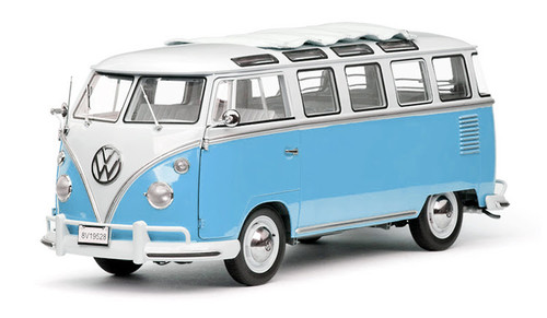 1/12 Sunstar 1962 Volkswagen Samba Bus (Blue & White) Diecast Car