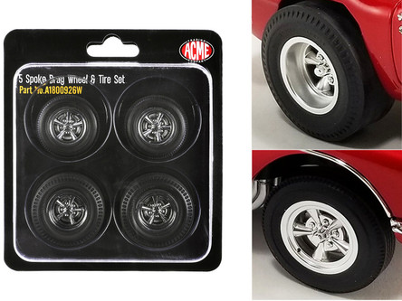 M 10枚 5 Spoke Drag Wheel and Tire Set of 4 pieces for 1/18 Scale Models
