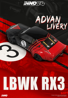 1/64 Inno64 Mazda RX-3 RX3 Savanna Advan Livery Diecast Car Model ...