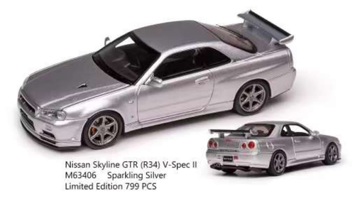 エブロ　日産スカイラインGT-R（R 34）VスペックⅡ 1/24 シルバー エブロ 1/24 日産 スカイライン GT-R R34 VスペックII シルバー Nissan