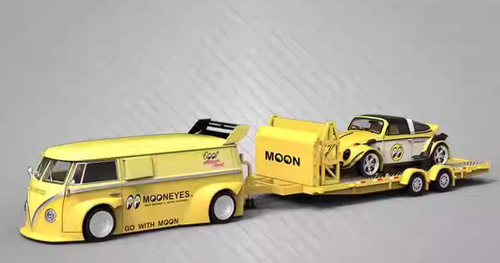 1/64 Mini Station Volkswagen T1 Van Mooneyes + Volkswagen Beetle