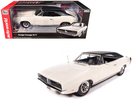 1969 Dodge Charger R/T W1 White with Black Vinyl Top and Black