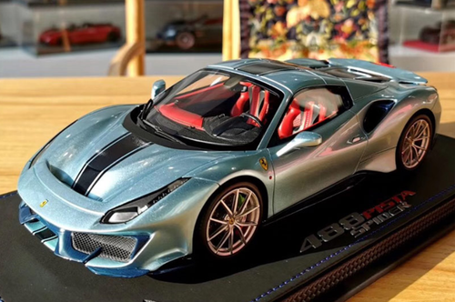 1/18 BBR Ferrari 488 Pista Spider Light Blue Resin Car Model