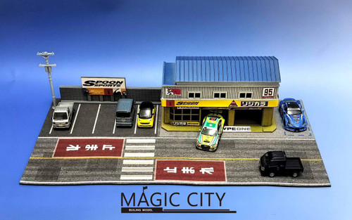 1/64 Magic City Japan SPOON Shop Diorama with LED (Cars & Figures