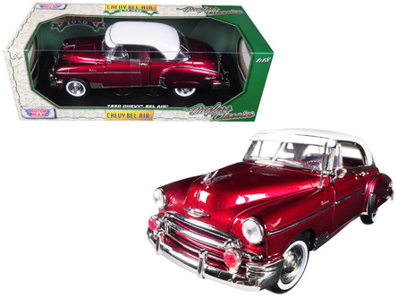 1950 Chevrolet Bel Air Burgundy with White Roof 1/18 Diecast Model
