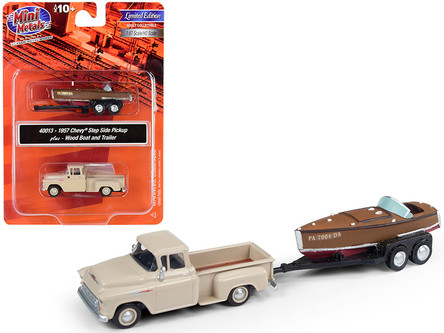 1957 Chevrolet Stepside Pickup Truck Beige with Wood Boat