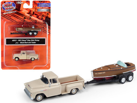 HO '57 Chevy Step Side Pickup w/Fishing Boat & Trailer - Mini Metals #40012