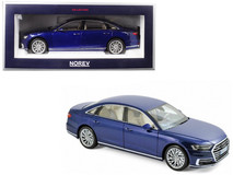 2017 Audi A8 L Blue Metallic 1/18 Diecast Model Car by Norev