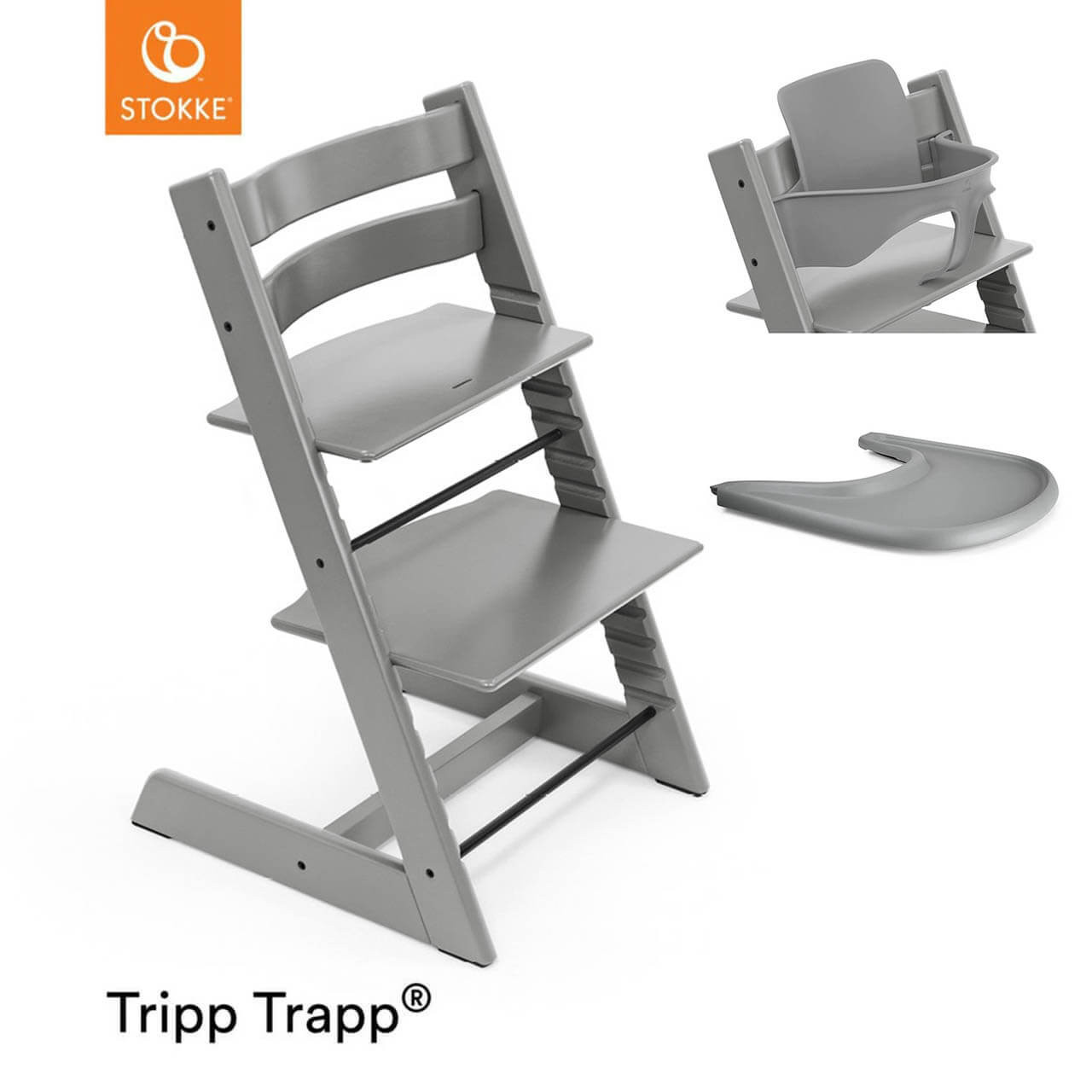 Stokke® Tripp Trapp® Highchair + Baby Set & Tray - Storm Grey