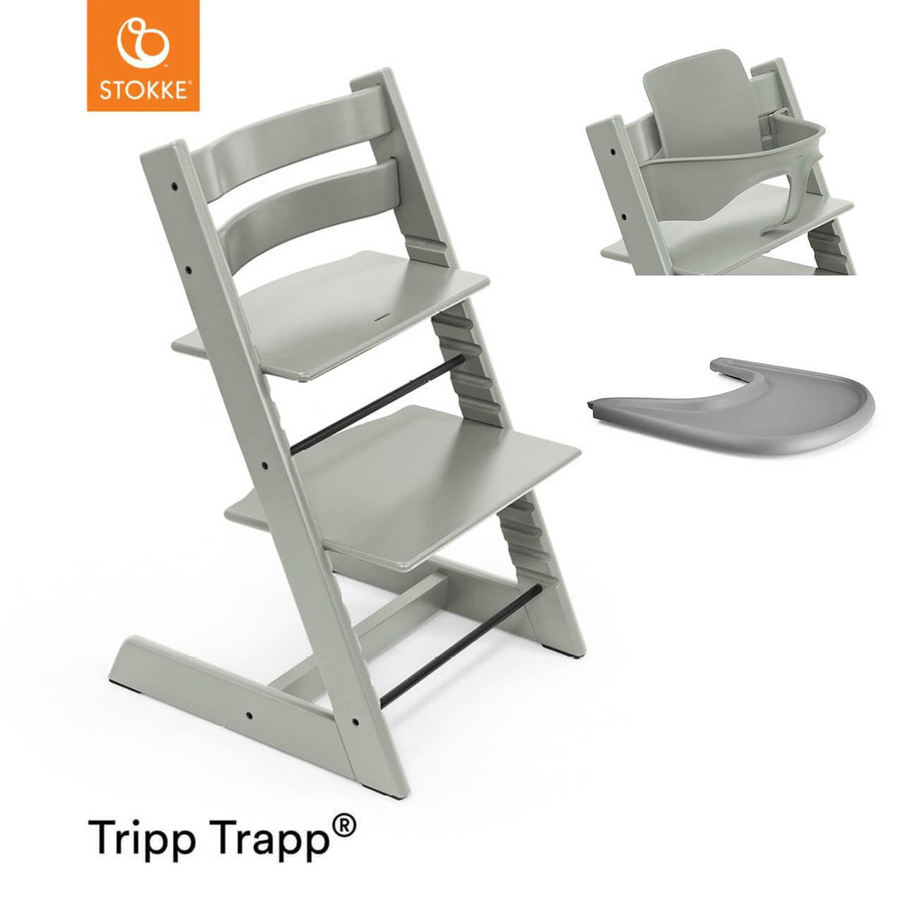 STOKE TRIPP TRAPP BABY SET & トレイ Stokke® Tripp Trapp® Highchair + Baby Set & Tray - Glacier Green