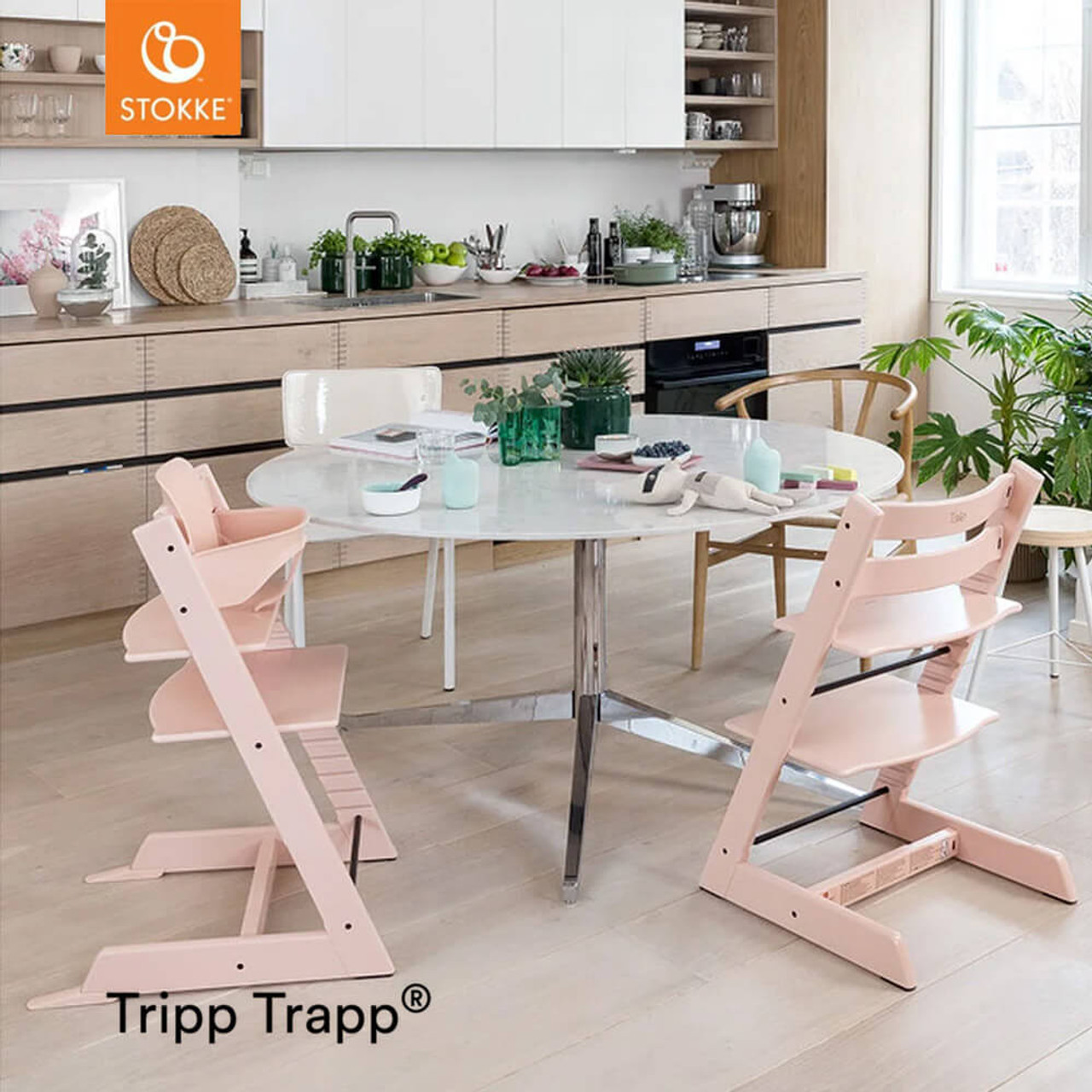 STOKKE TRIPTRAPP ペールピンク Stokke Tripp Trapp Highchair with Babyset & Harness Serene