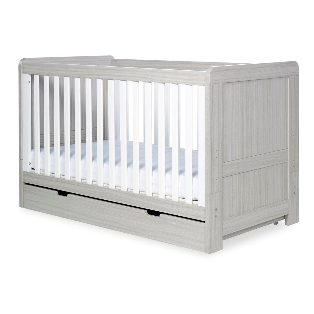 white cot bed with drawer
