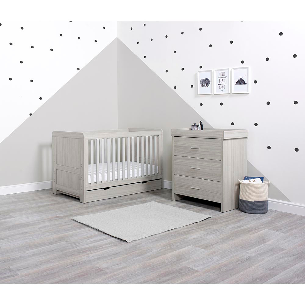 Ickle Bubba Pembrey Cot Bed, Under Drawer Changing Unit Ash