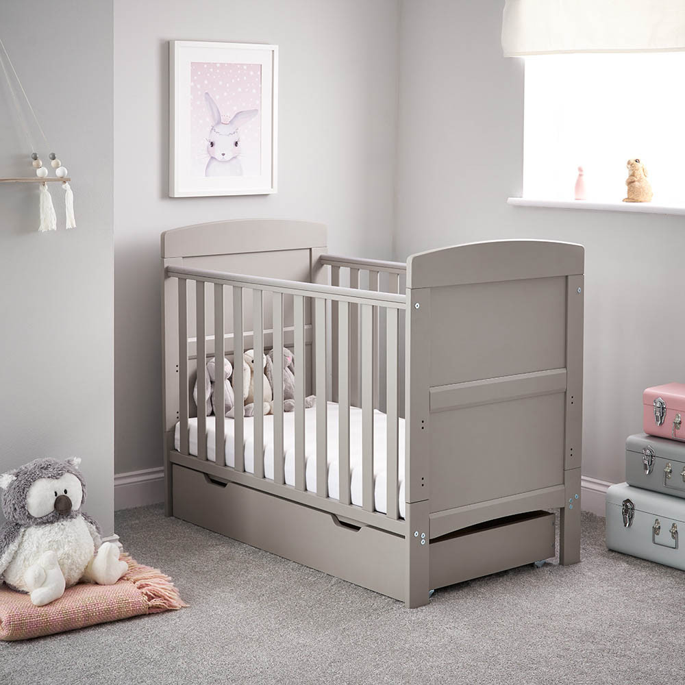 Obaby Grace Mini Cot Bed Under Drawer Warm Grey Winstanleys