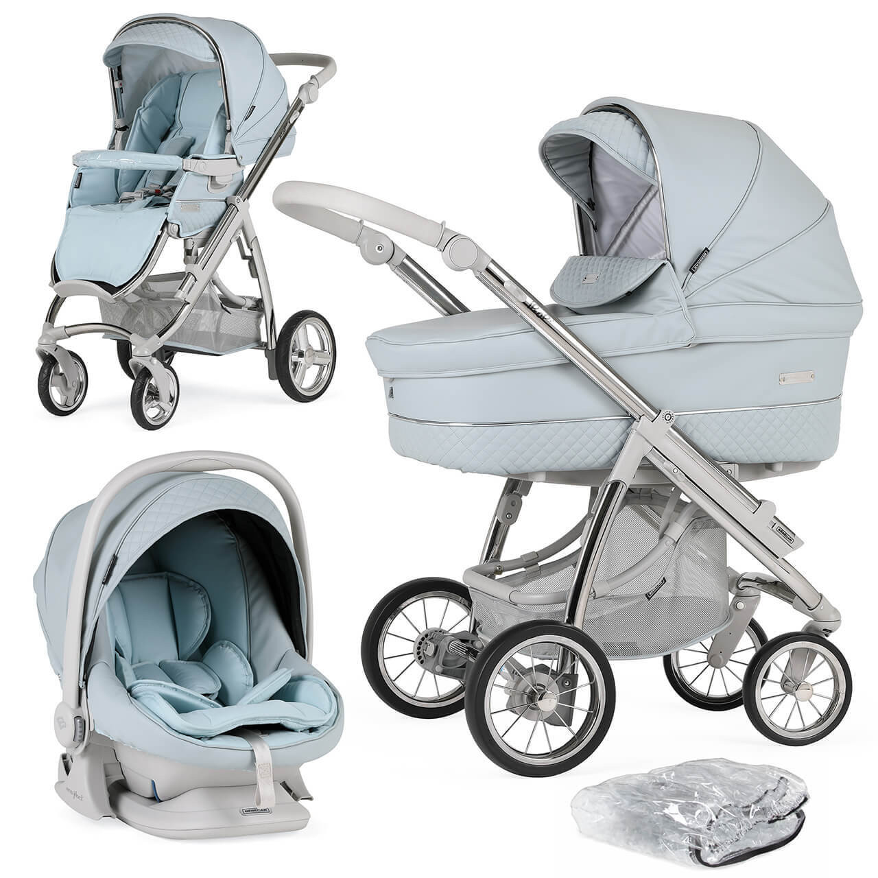 Bebecar Tweed Pram Bebecar Stylo Class+ Combi Pram Iced Mocha FREE Carre Bag