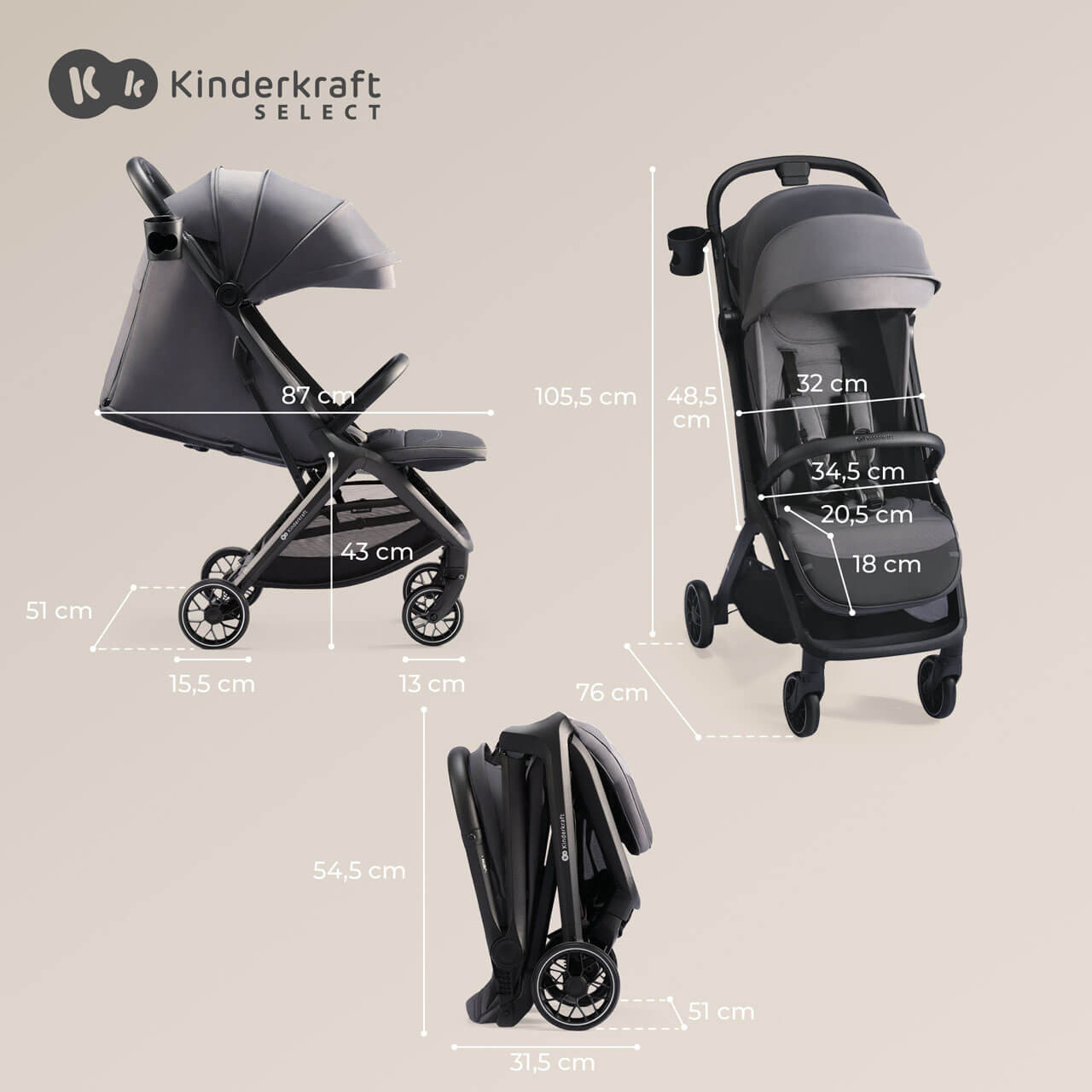 Wózek KINDERKRAFT Nubi 2 Sand Beige 14490202925 