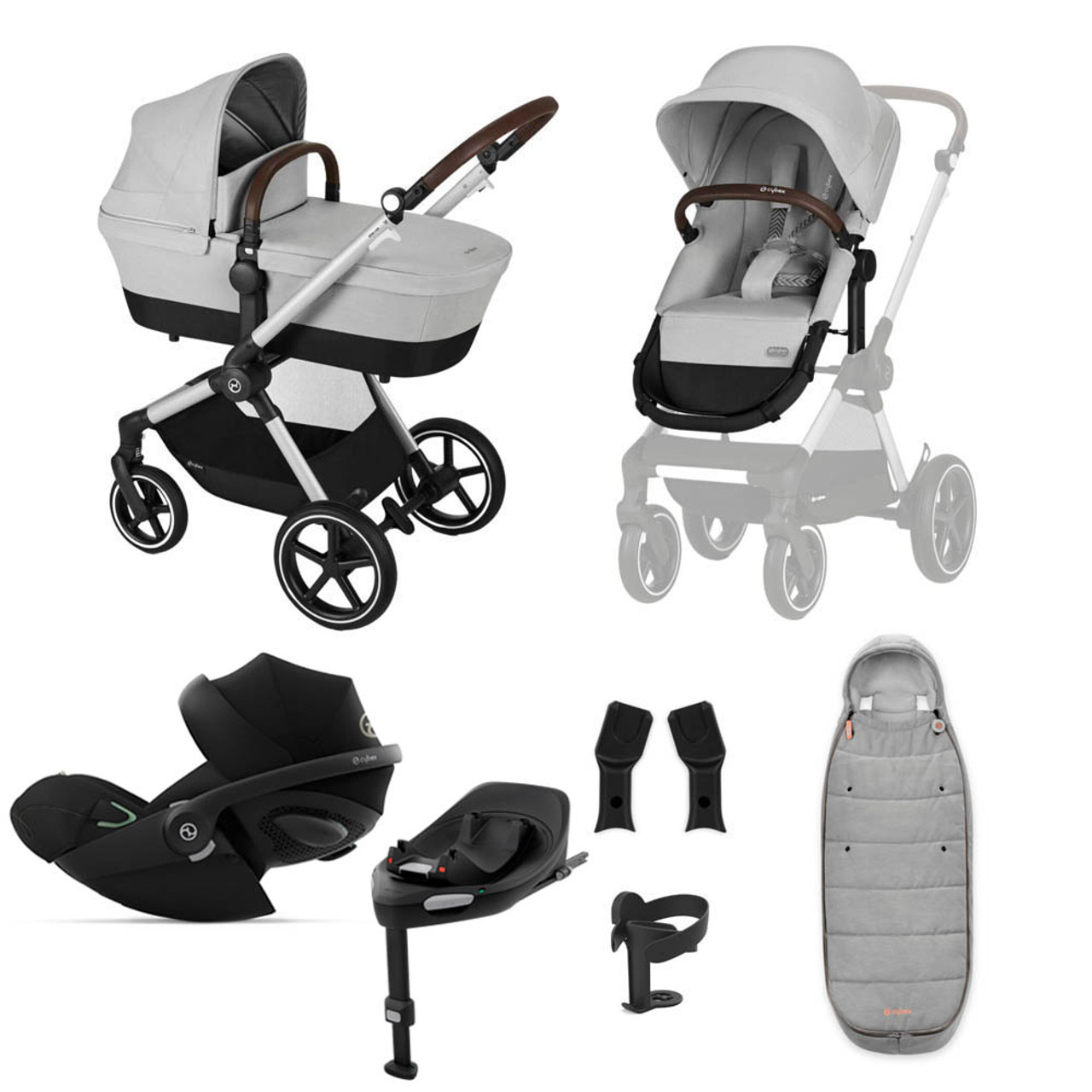 Cybex Balios S Lux 2 Stroller + Cot S Lux 2 Bundle - Silver Frame / Lava  Grey