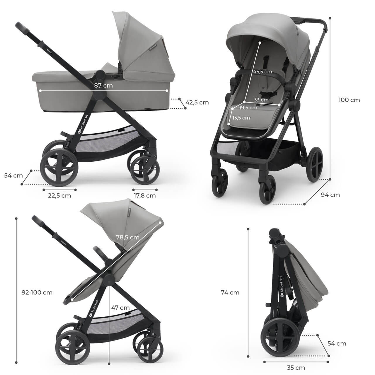 Kinderkraft NEWLY 4-in-1 Travel System Moonlight Grey