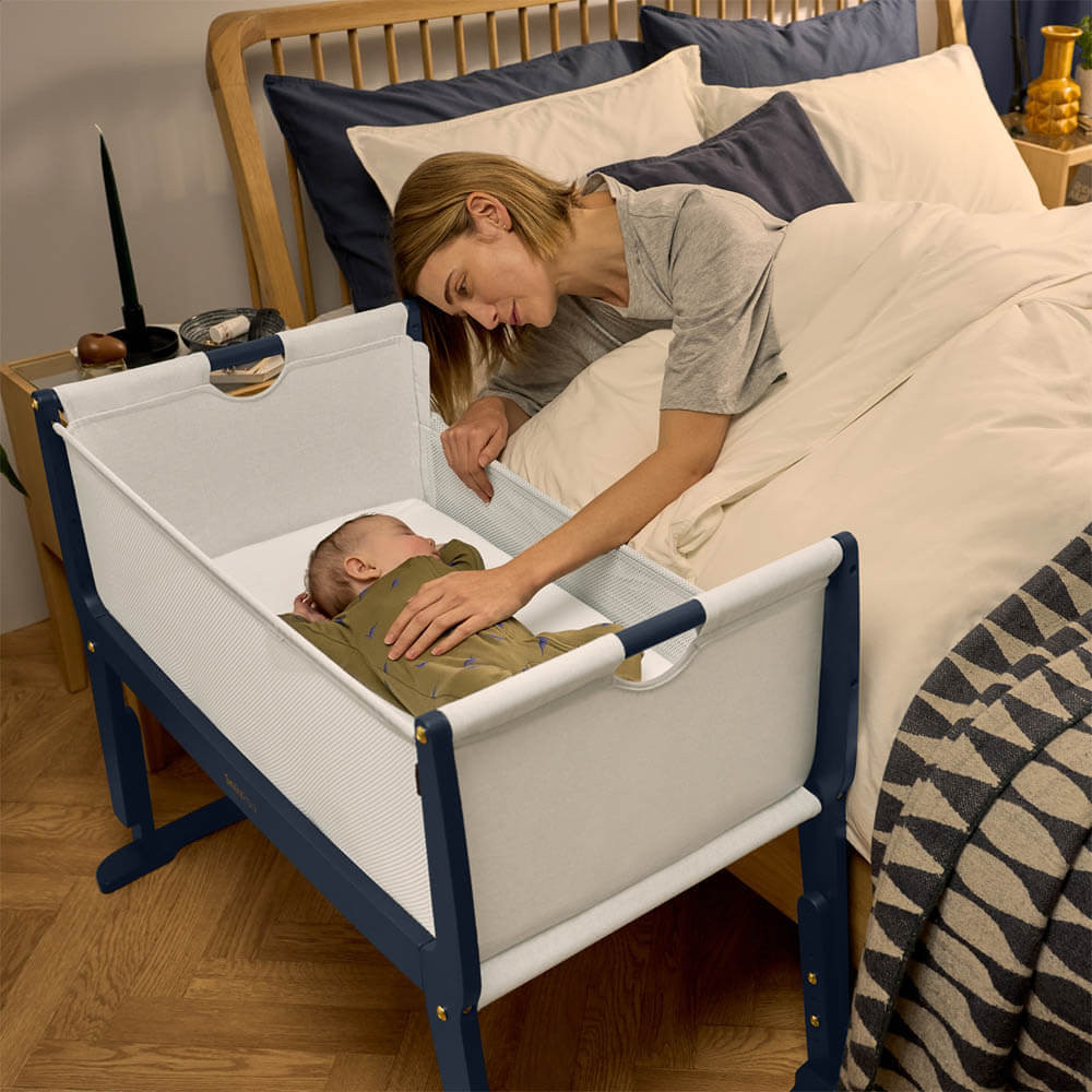 SnuzPod Studio Bedside Crib with Mattress London Navy