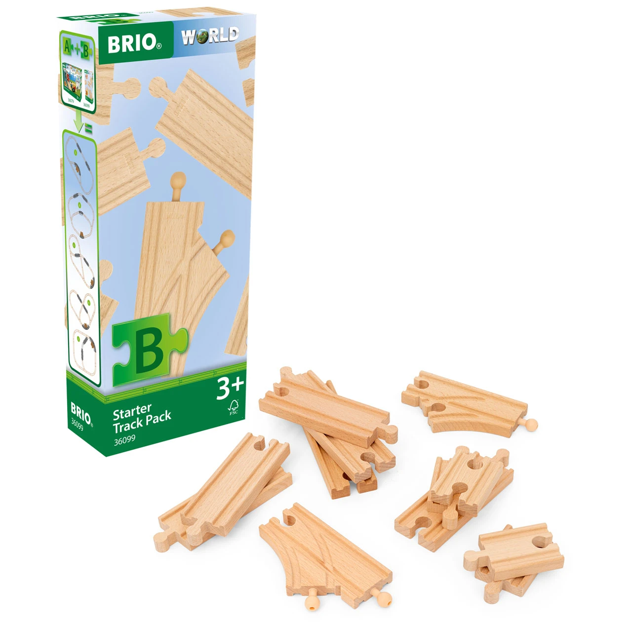 Coffret Rails BRIO World - 13 Pièces Pour Circuit Train Bois - Pack B Avec Aiguillages - Jouet Enfant 3 Ans+