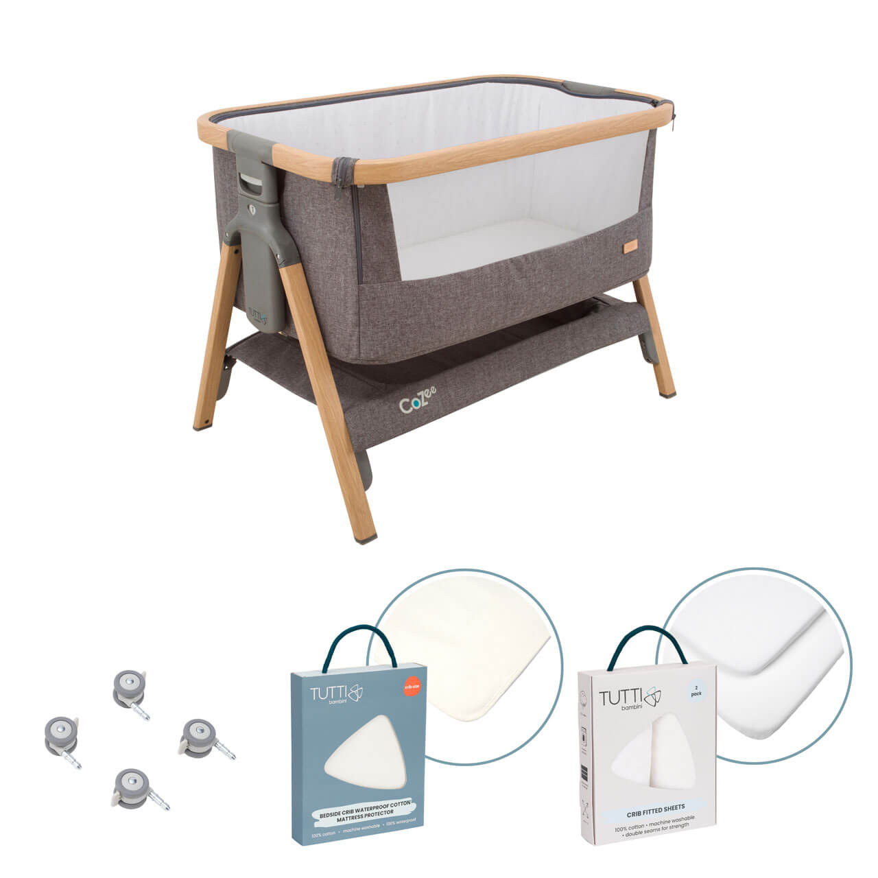 Tutti Bambini CoZee® Bedside Crib Essentials Bundle Oak/Charcoal 1