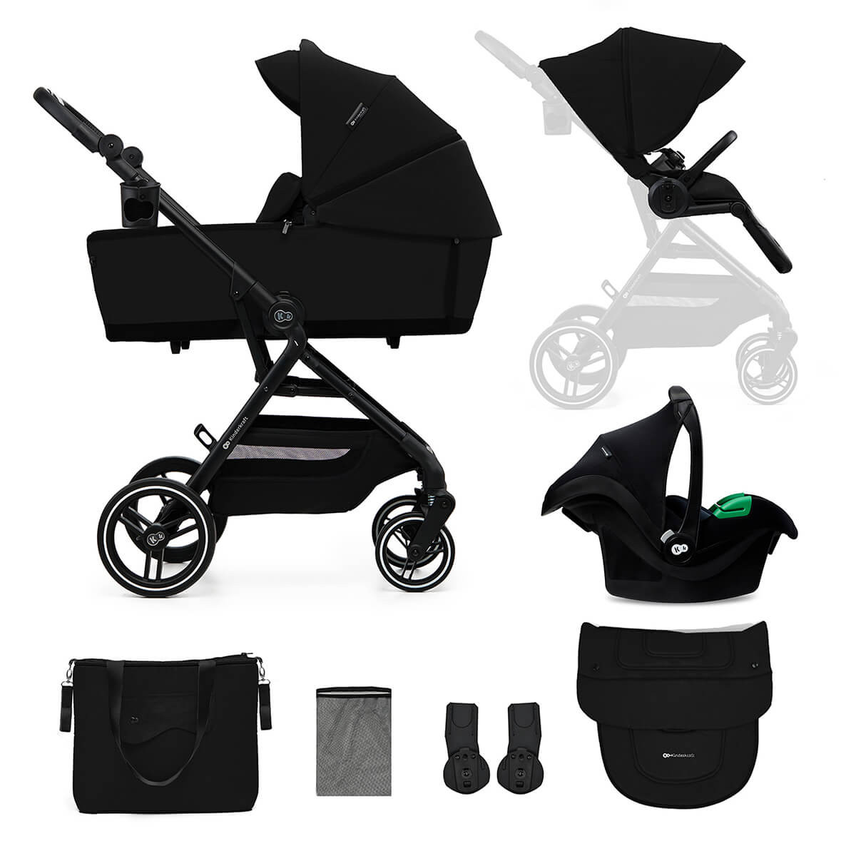 Kinderkraft YOXI 3-in-1 Pram Car Seat Bundle Pure Black