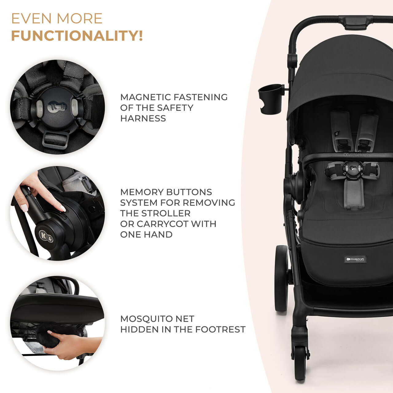 Kinderkraft YOXI 3-in-1 Pram Car Seat Bundle Moonlight Grey