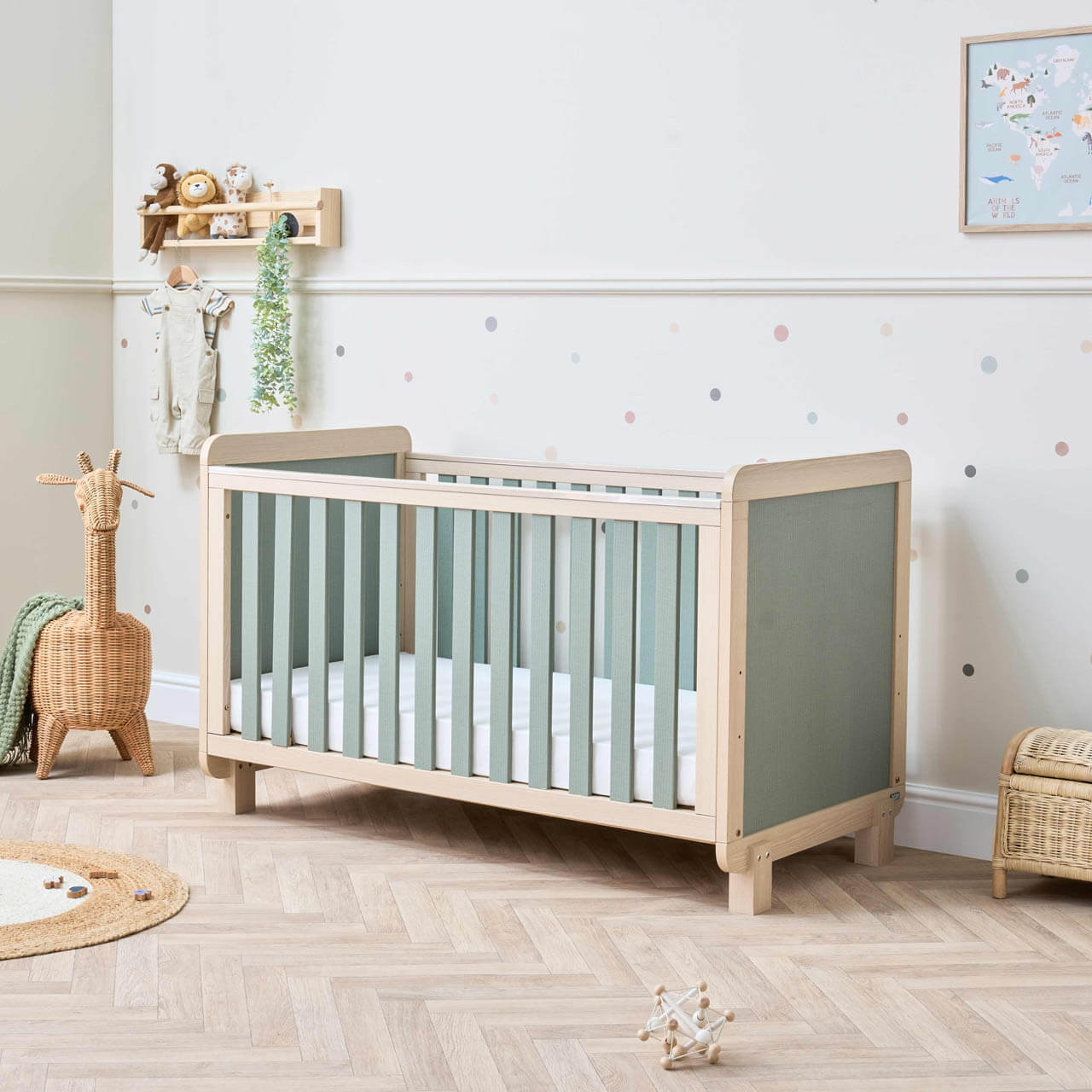 Tutti Bambini Kuba Cot Bed Golden Oak/Sage Weave Winstanleys