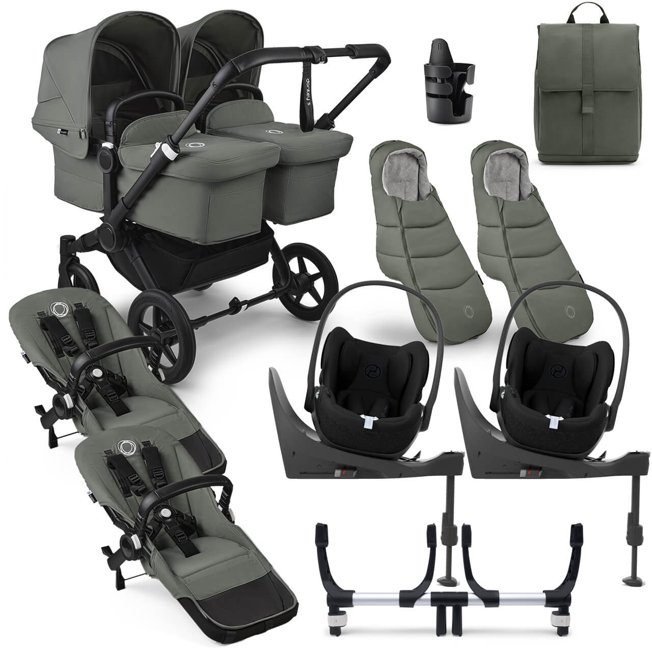 Bugaboo Donkey Twin Cloud T Ultimate Bundle Black/Forest Green