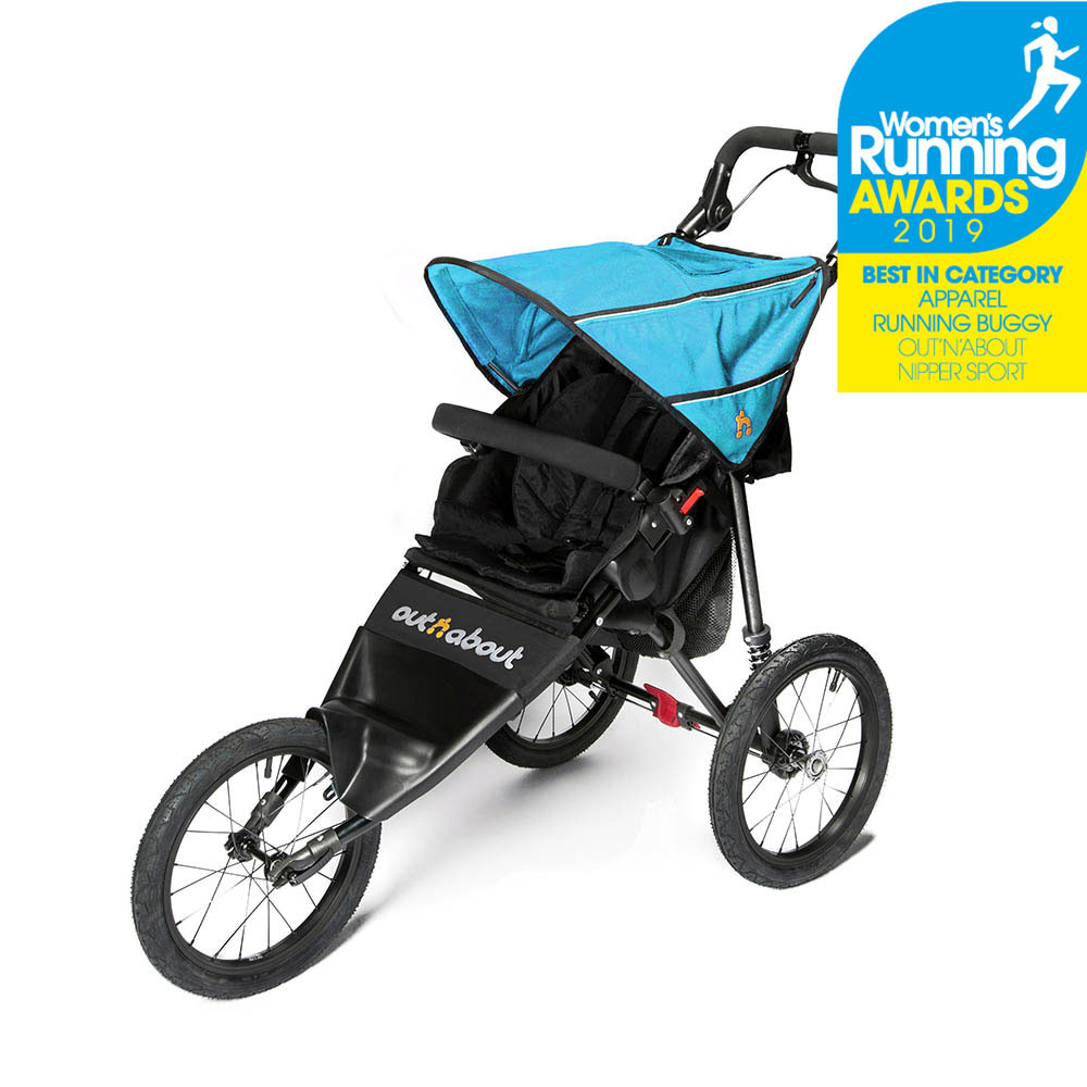 blue jogging stroller