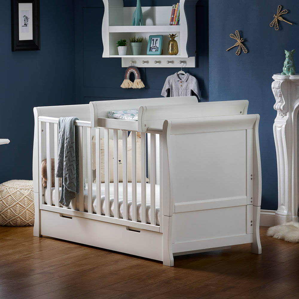 Obaby Stamford Classic Sleigh Cot Bed With Drawer White