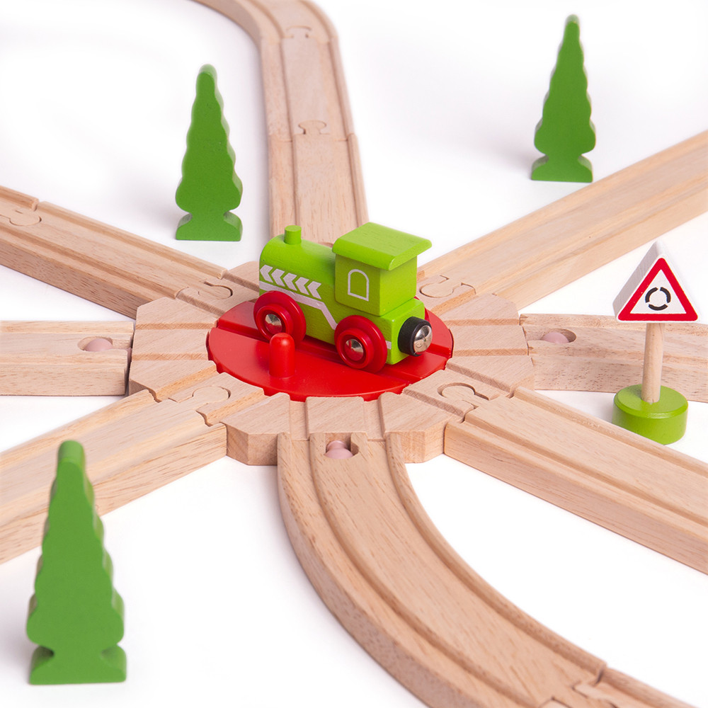 Plaque Tournante 8 Voies Bigjigs Rail - Compatible Trains En Bois - Dès 3 Ans - 145 Mm - 8