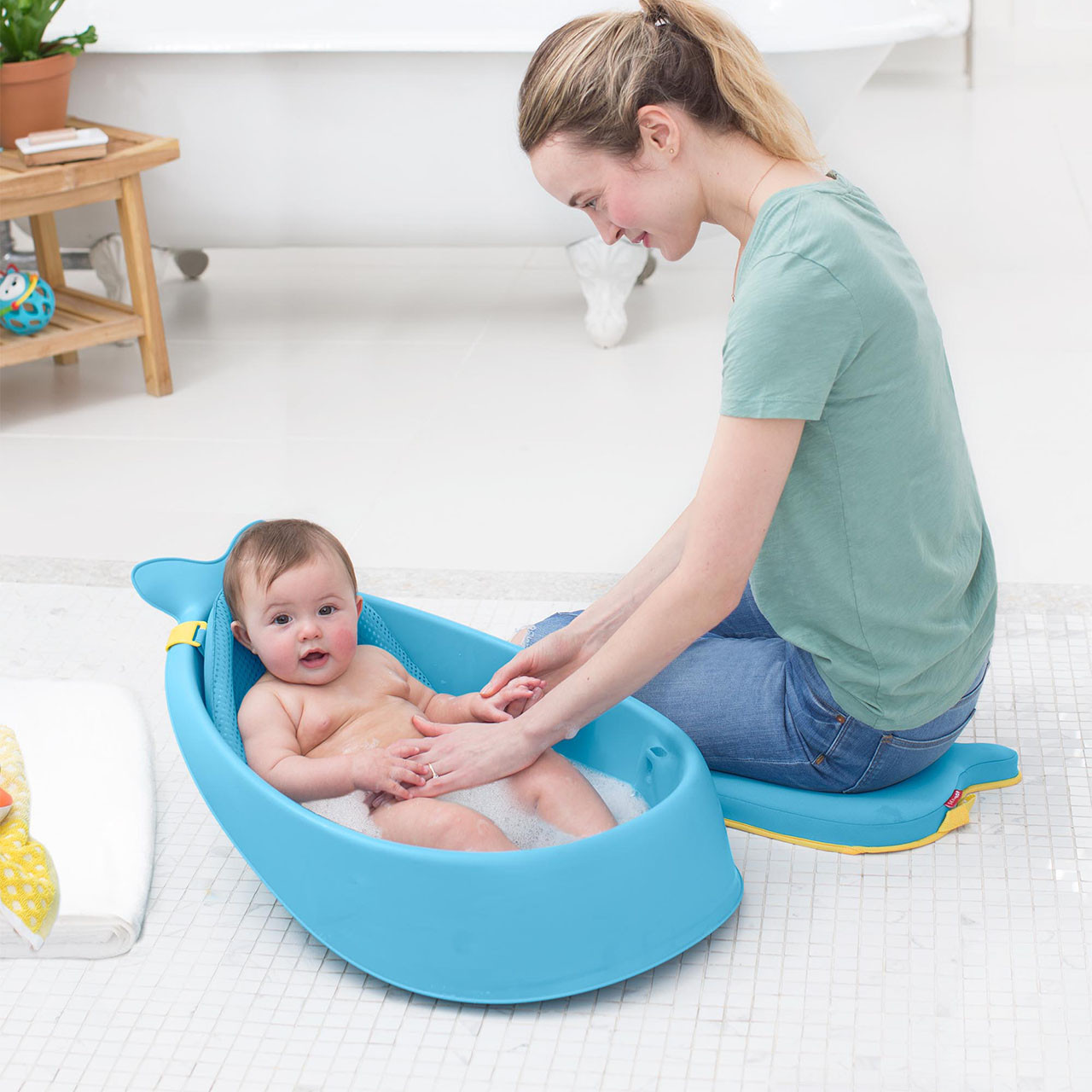 Skip Hop Baby Bath Tub, 3-Stage Smart Sling Tub, Moby, Blue 