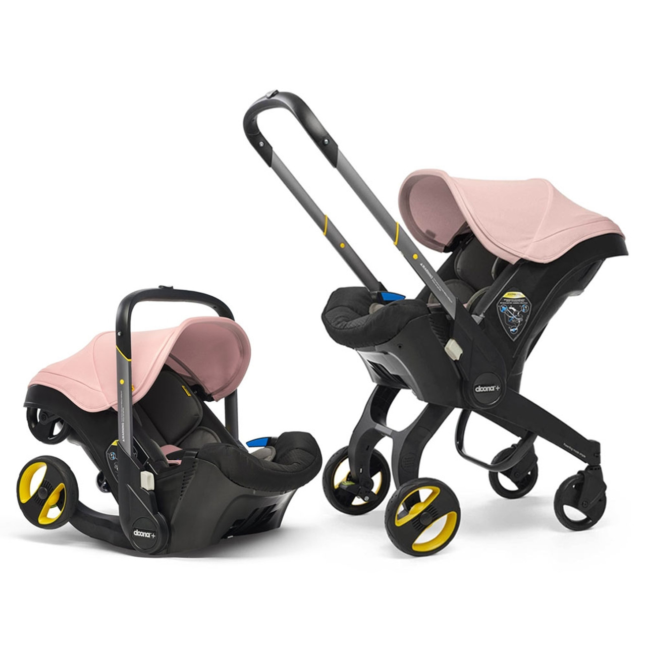 pink and gray stroller and carseat