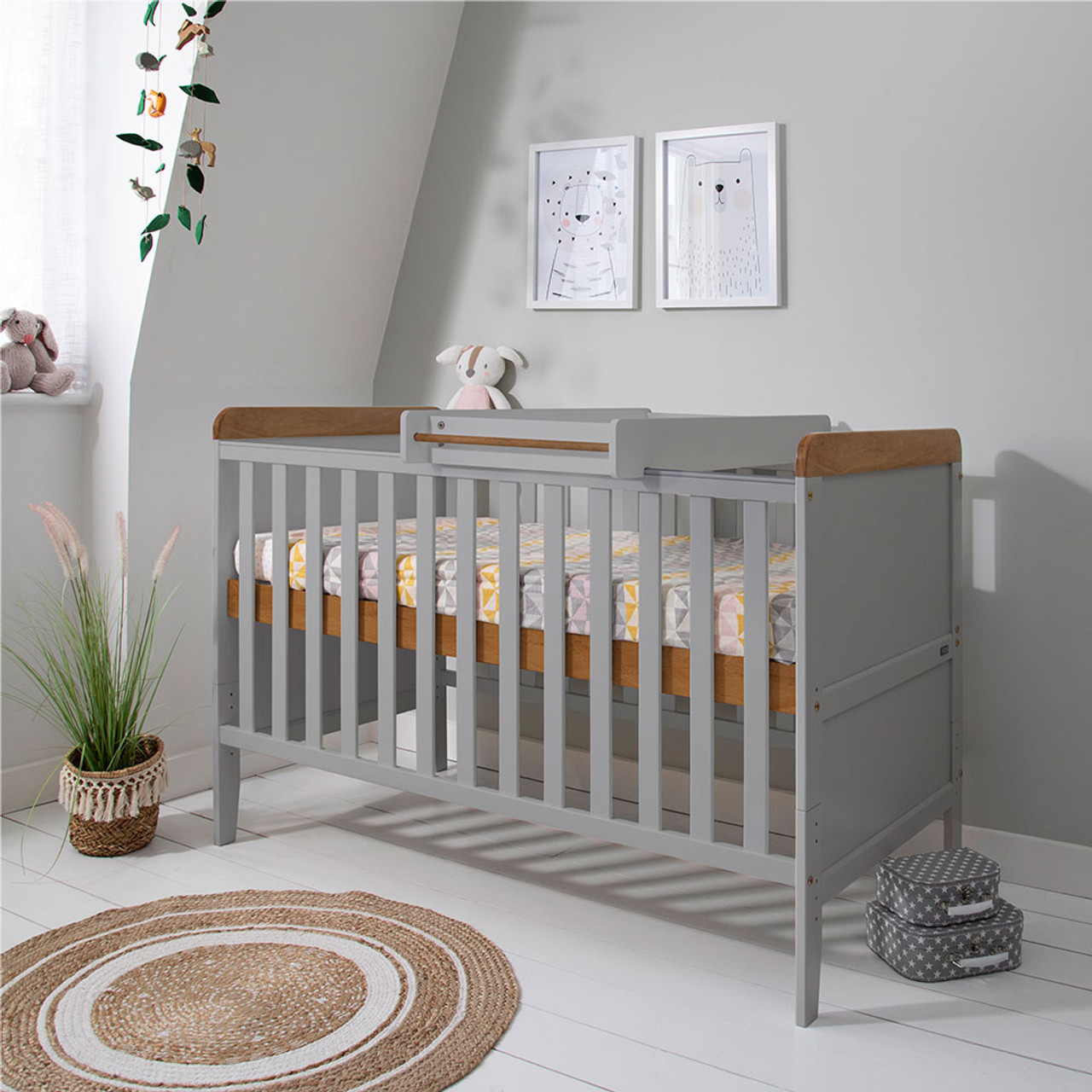 Tutti Bambini Rio Cot Bed with Cot Top Changer & Mattress - Grey/Oak