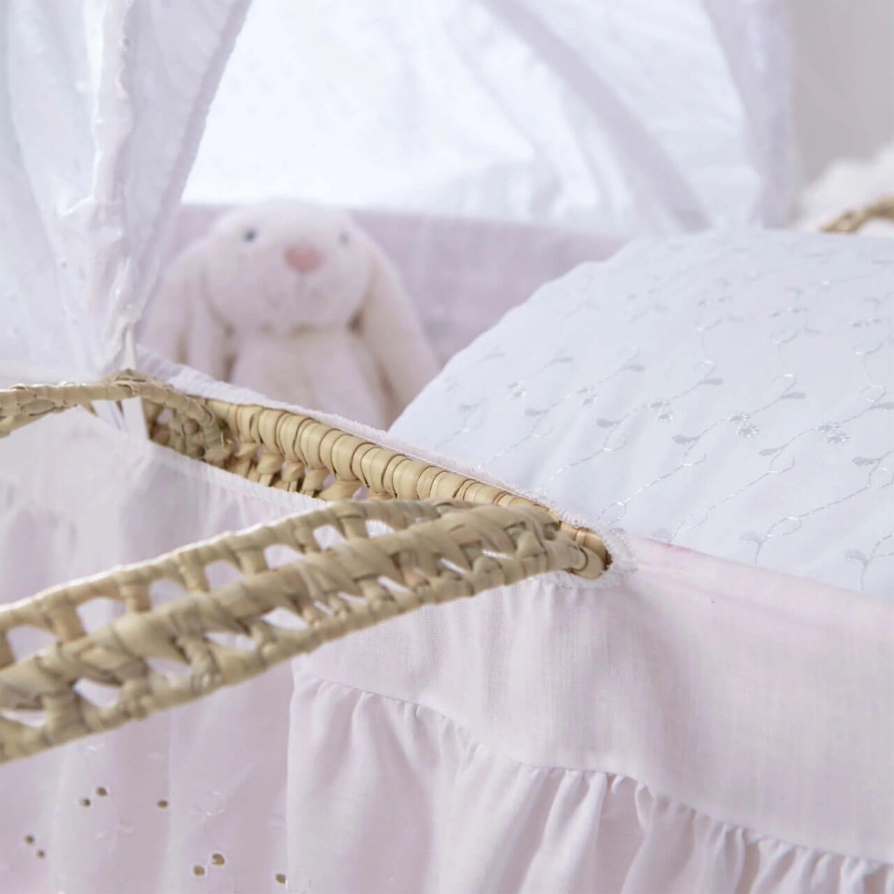 Clair De Lune Broderie Anglaise Palm Moses Basket White